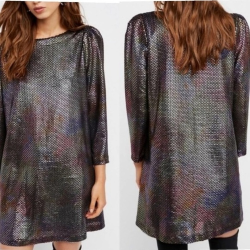 Free People Black and Pink Metallic Woven Dress